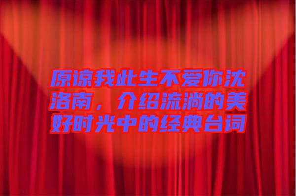 原諒我此生不愛你沈洛南，介紹流淌的美好時光中的經(jīng)典臺詞