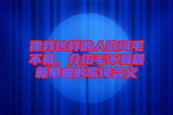 像我這樣的人歌詞毛不易，介紹毛不易最新單曲的歌詞含義